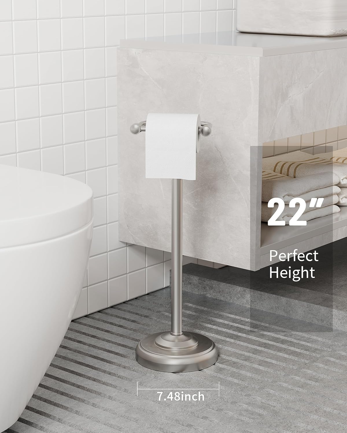 Brushed Nickel Free Standing Toilet Paper Holder with Pivoting Design & Weighted Base