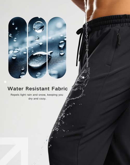 G Gradual Men's Fleece Lined Pants with 3 Zipper Pockets Water Resistant Winter Warm Hiking Pants Athletic Sweatpants for Men(Black,L)