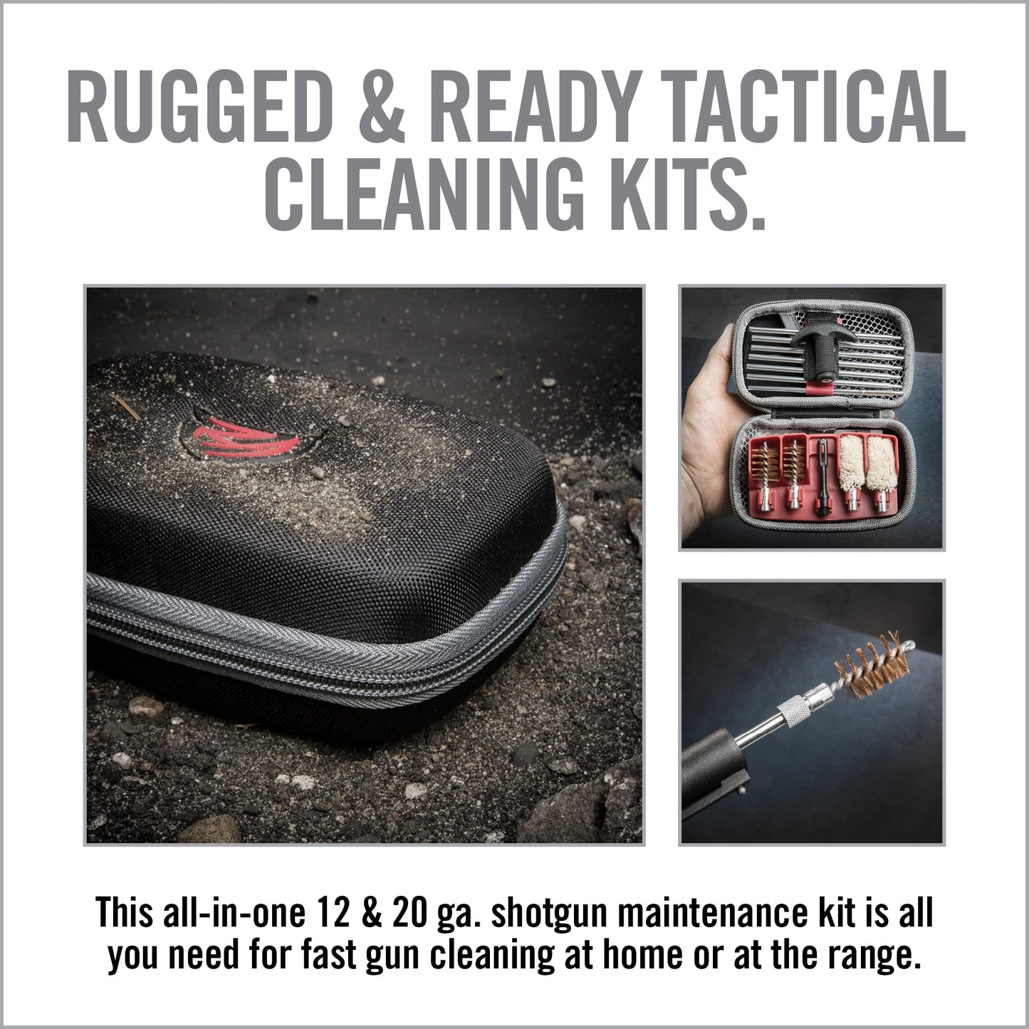 Real Avid Shotgun Cleaning Kit – Compact Cleaning Case for 12 and 20 Gauge with 7 Section Rod, Bronze Brushes, Mops, Bore Patch Tip, Thread Adaptor and 50 Patches - Trap & Hunting Maintenance Kit
