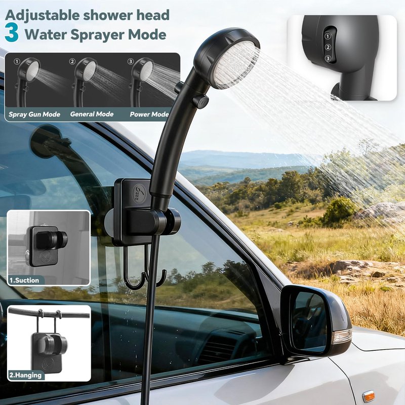 Portable Shower with Heater,1500W Auto-Off Heater,6 Water Pressure Levels & 3 Spray Modes for Battery Camping Shower Pump,8000mAh Rechargeable Battery,LED Display for Travel,Car and Pets Washing