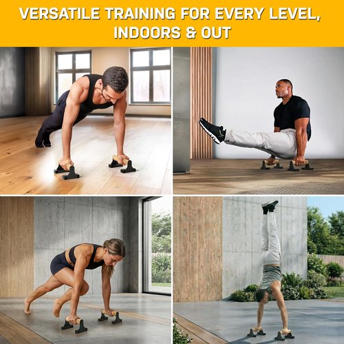 Double Circle Parallettes Push Up Bar with Ergonomic Wooden Handles - Calisthenics Equipment - Non-slip Parallel Bars for Strength Training and Calisthenics - Pushup Handles Parallettes Bars