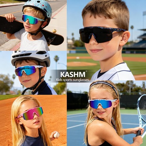 Kashm Youth Baseball Sunglasses for Boys Girls Softball Cycling Sports Sunglasses Kids Lightweight UV Protection 3Pack-Black+Pink+Blue