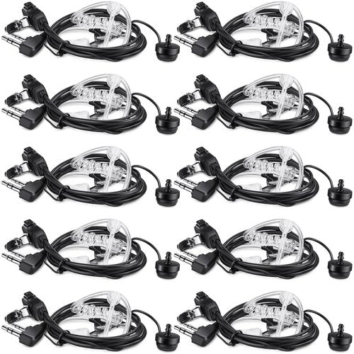 Weewooday 10 Pack Walkie Talkies Earpiece with PPT Mic 2 Pin Acoustic Tube Headset Earpiece Compatible with Baofeng UV-5R Retevis H-777 RT1 RT21 RT22 Arcshell AR-5 2 Ways
