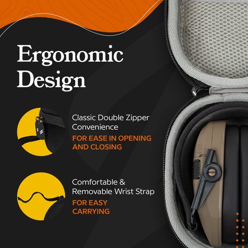 Walker's Game Ear Razor Slim Lightweight Shooting Hunting Range Hearing Protection Muffs (Earth) Bundle with Protection Case (2 Items)