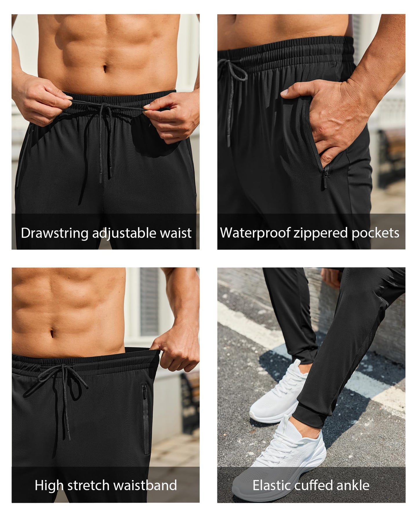 FOGFIRE Mens Sweatpants with Zipper Pockets - Lightweight Athletic Joggers for Workout, Running, Gym, Track, Casual Wear Black Large