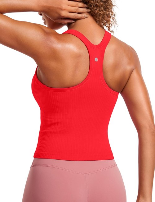 CRZ YOGA Seamless Ribbed Tank Top - Women's Racerback Athletic Camisole with Built-In Bra, Padded Design