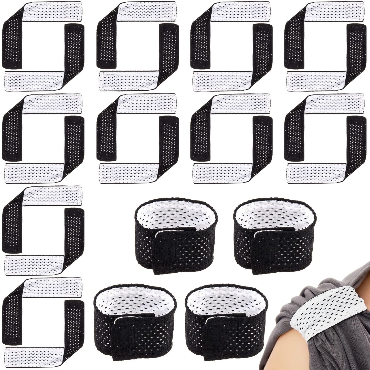 Amylove 24 Count Softball Sleeve Holders Jersey Sleeve Ties with Hook and Loop Fasteners Straps for Shirts Scrunchies for T-shirts Soccer Baseball Sports Activities (Black,White)