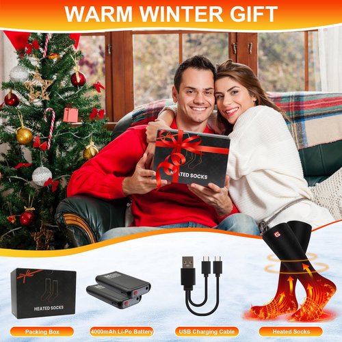 Heated Socks for Men Women - Rechargeable, Washable, Battery Heated Electric Socks Up to 10 Hours with 3 Heating Levels for Hunting, Camping, Hiking, Skiing, Fishing, Cycling, Outdoor Work