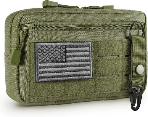 FRTKK Tactical Molle Admin Pouch - Utility Laser Cut EDC Tool Bag with US Flag Patch & Keychain