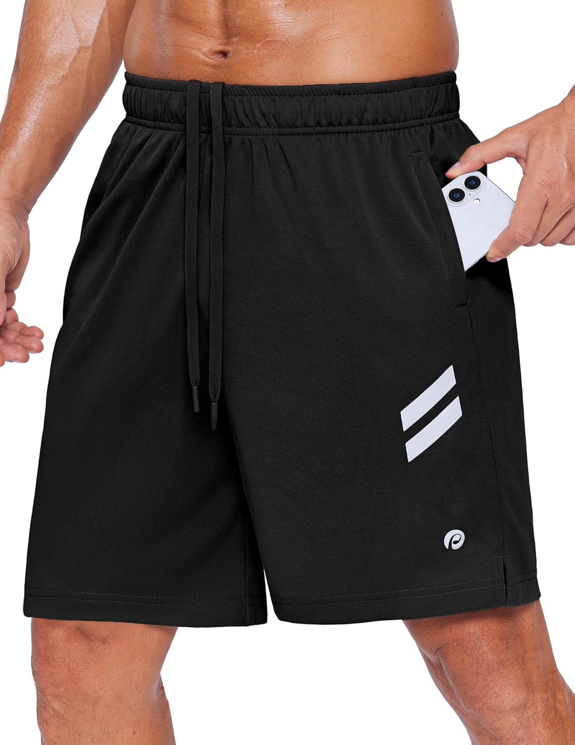 PINSPARK Men's 7-Inch Athletic Gym Shorts - Breathable Quick-Dry Running Shorts with Zipper Pockets