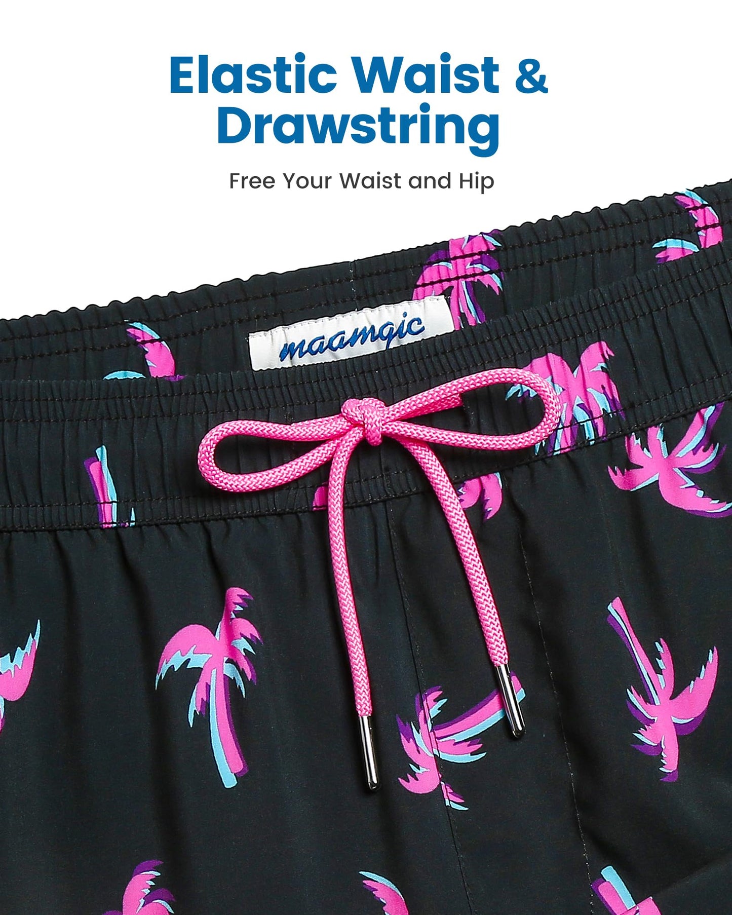 maamgic 2 in 1 Mens Swim Trunks 7 Inch Swim Shorts Swim Suits Board Shorts Coconut Tree-Black XX-Large
