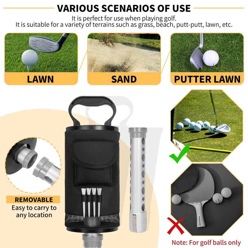 AKOZLIN Golf Ball Shag Bag with Detachable Aluminum Alloy Tube Golf Ball Retriever Large Capacity Shags Bag for Golf Ball Shagger Hold Up to 50 Balls
