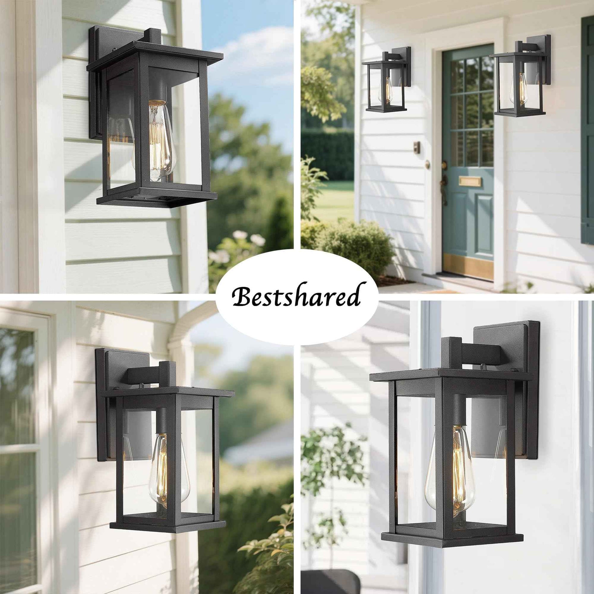 Bestshared Outdoor Wall Sconce, Anti-Rust Outdoor Wall Mounted Light, Black Carriage Lantern Lamp, Outside Porch Light,Exterior Lighting Fixture with Clear Glass for Home, Garage (Black, 2 Pack)