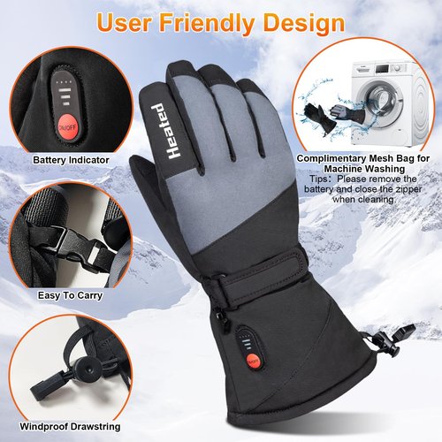 Heated Gloves for Women Men Waterproof, Rechargeable 7.4V Fast Heating Hand Warmers Arthritis Heater Cold Winter Gloves for Snowmobile Camping Cycling Skiing Hiking Working (Large)
