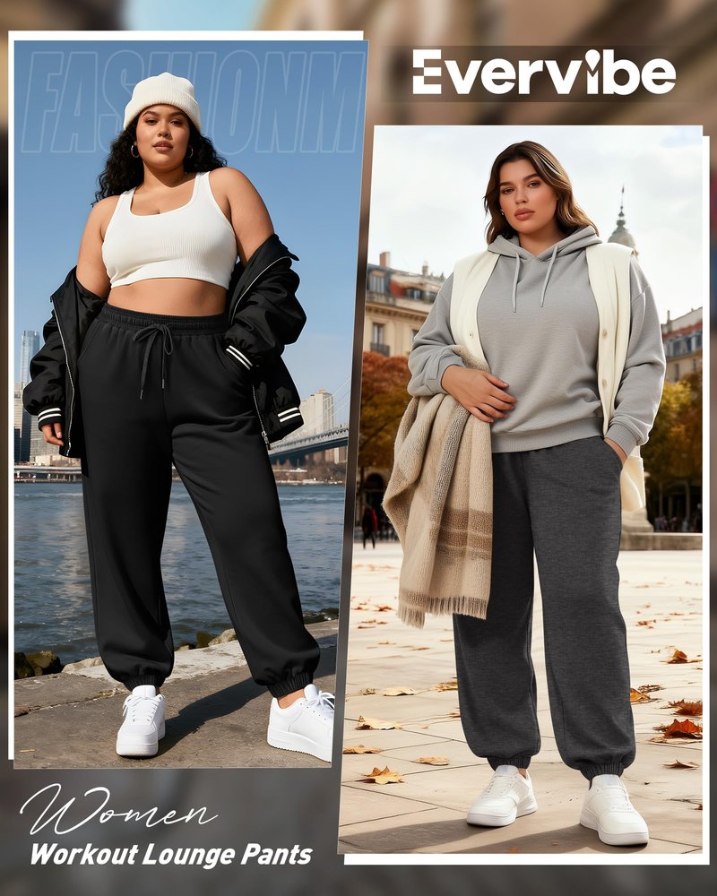 Evervibe 3 Pack Women's Plus Size Joggers, Drawstring Loose Fit Sweatpants Comfy Casual Lounge Pants with Pockets(Black, Dark Gray, Navy Blue,3X-Large)