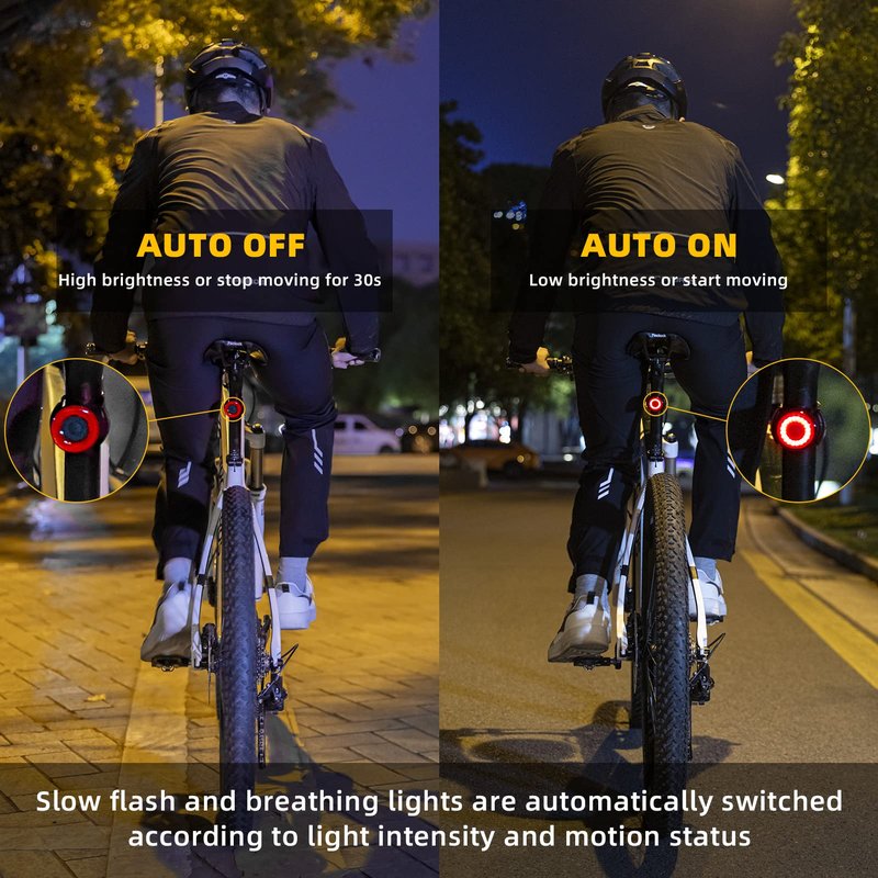 ROCKBROS Bike Tail Light, Rechargeable Bicycle Taillight, Auto On Off Sensor IPX6 Waterproof Bike Rear Lights for Night Riding and Bicycle Safety, 4 Light Modes Cycling Safety Light