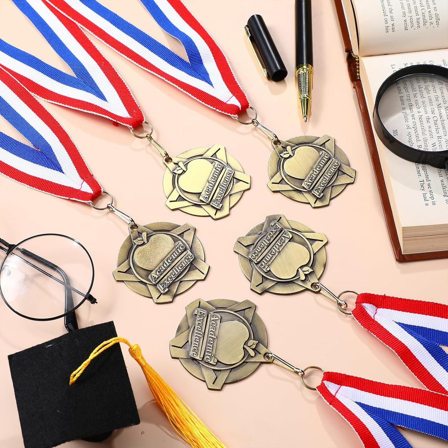 Quelay 30 Pcs Award Medals - 2 Inch Metal Trophies with Neck Ribbons for Tournaments & Competitions