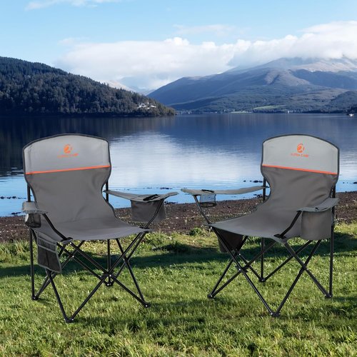High Point Sports Portable Camping Chair - Lightweight Folding Lawn Chair for Adults | Supports 350 lbs - Gray - 2 Pack