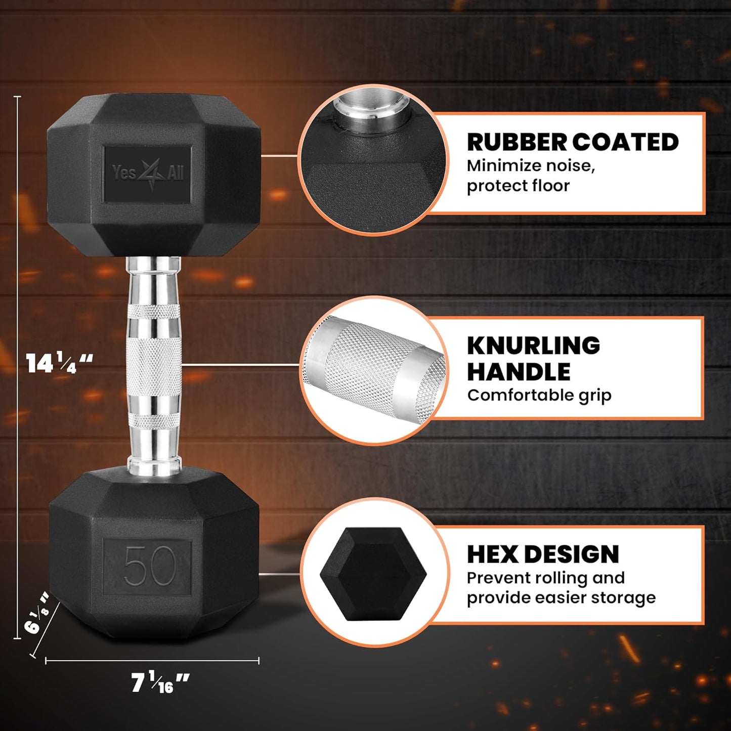 Yes4All Chrome Grip Hex Dumbbells - Anti-Slip Hand Weights 5-50 LBS | Perfect for Home Workouts