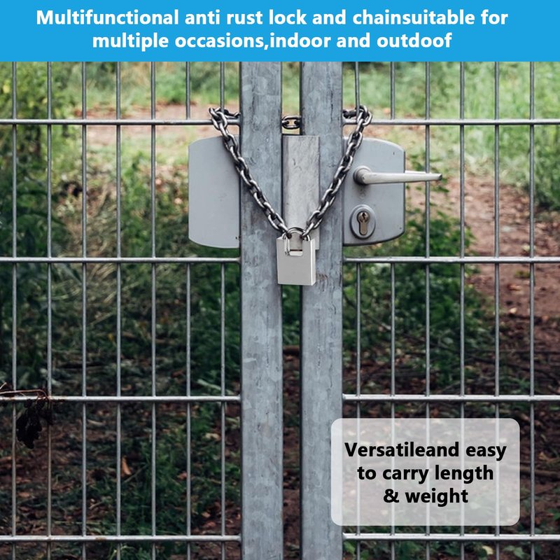 47.24 inch/1.2 Meter Stainless Steel Security Chain Lock with Anti-Cut Padlock & 2 Keys - Heavy Duty Anti-Theft Protection for Bicycle, Motorcycle, Scooter, Door, Fence, Garage