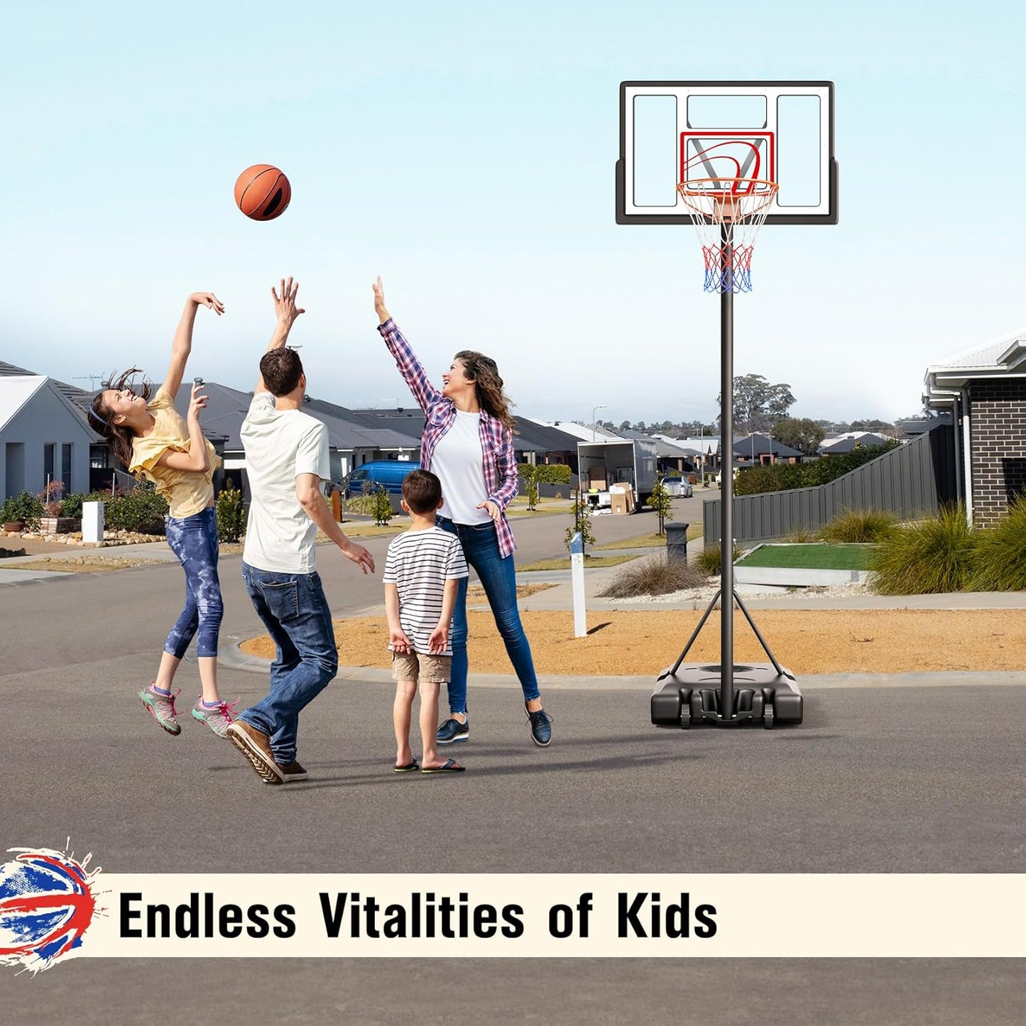 TONBUX Adjustable Basketball Hoop - 10FT Portable Goal with 44-Inch Backboard for Kids & Adults