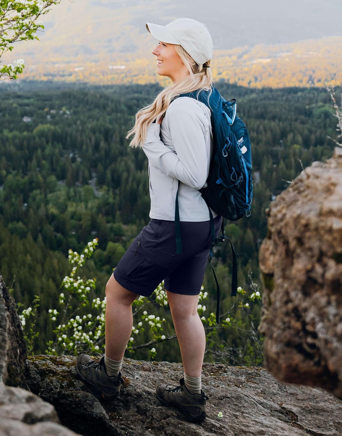SANTINY Women's Lightweight Hiking Cargo Shorts - Quick Dry with 5 Zipper Pockets | Summer Travel & Golf