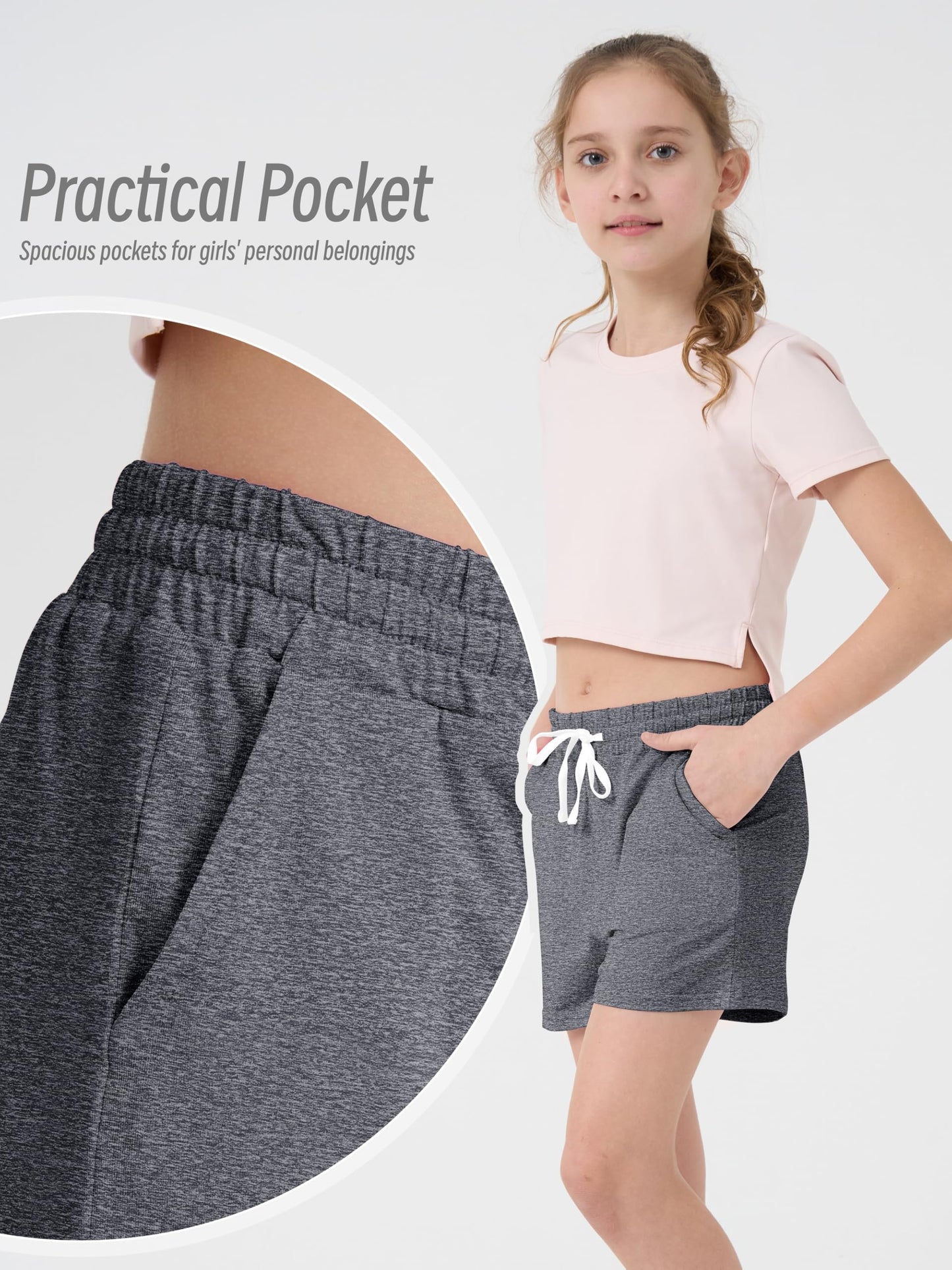 QWE 5 Pack Girls Shorts Athletic Soccer Running Performance Active Dry-Fit Sports Basketball Shorts with Drawstring Pocket SetA 14-16 Years