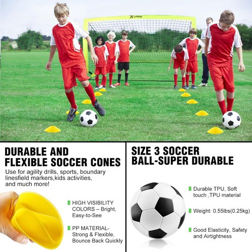 Kids Soccer Goals by [Brand Name] - Backyard Set of 2 | 4x3 ft & 6x4 ft Training Equipment with Soccer Ball & Cones