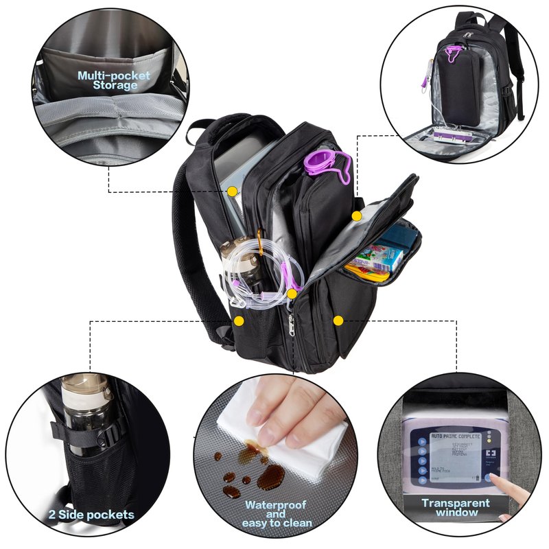 Feeding Tube Backpack for G J GJ Tube G tube Accessories Supplies Backpack for Enteral Feeding Pump Bags Fits 500ml to 1200ml for Adults (Black)