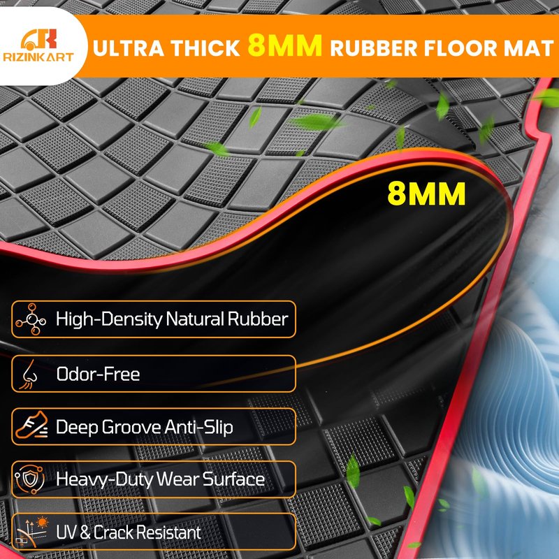 Yamaha Drive2 Rubber Floor Mat,Upgraded Non-Slip Full Coverage Liner Mat Fits Yamaha Drive 2(2017-2024) & UMAX Rally 4x4, Adventurer 2017+, QuieTech 2017+,8MM Thick Heavy Duty Rubber Mat Red Trim