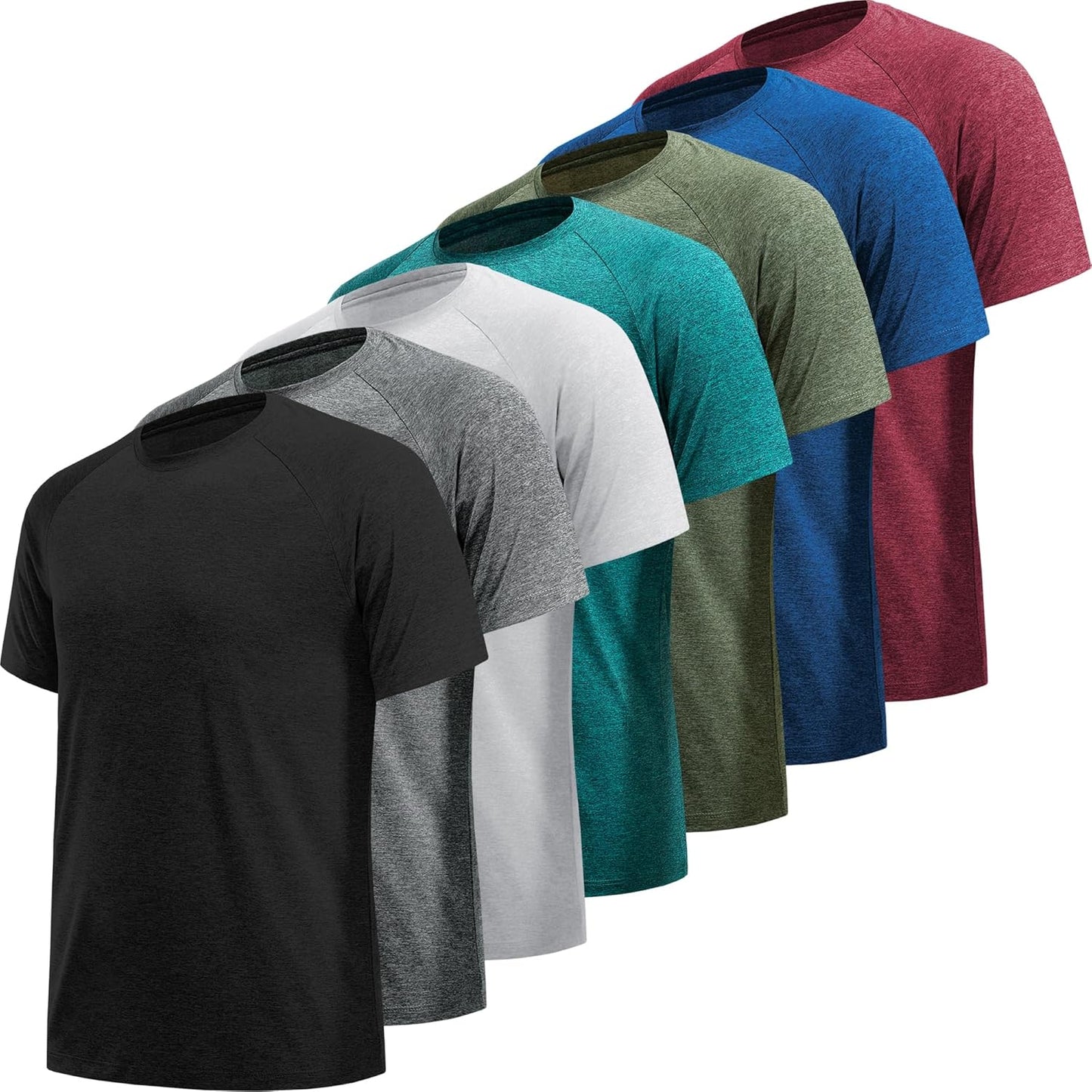 MLYENX Workout Shirts for Men - Quick Dry Moisture-Wicking Athletic T-Shirts | 7-Pack Set