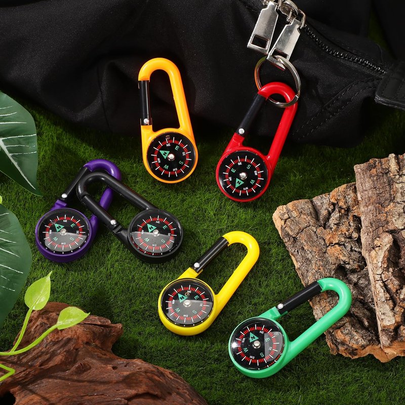 STOBOK 24pcs Keychain Compass Metal Carabiner Compass Small Pocket Clip On Compass Portable Mini Compass Keychain for Outdoor Hiking Camping Emergency Backpacking