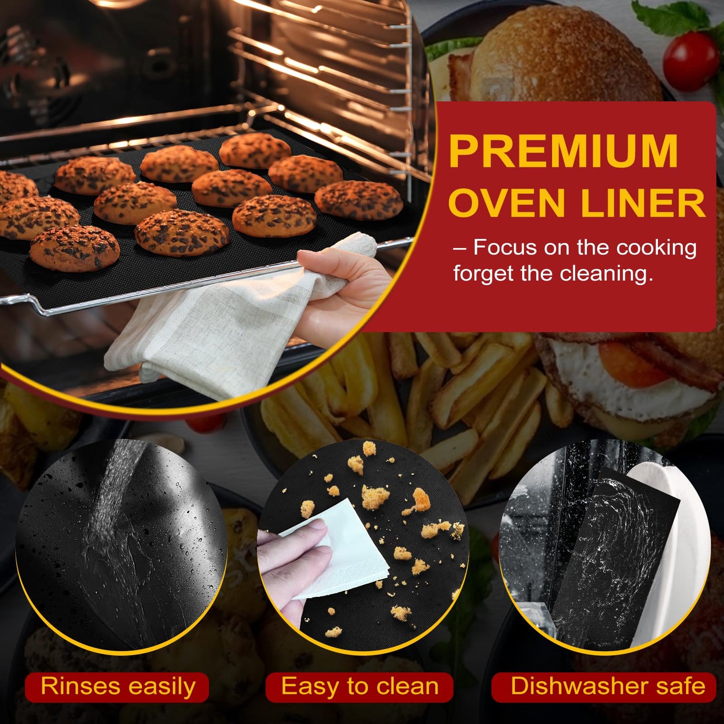 Large Oven Liners for Bottom of Oven, 17"x75" Heavy Duty Non-Stick Oven Liner Mat, Reusable Heat Resistant Grill & Baking Mat, BPA/PFOA Free Roaster Liners, Fits Electric, Gas, Toaster Ovens (Black)