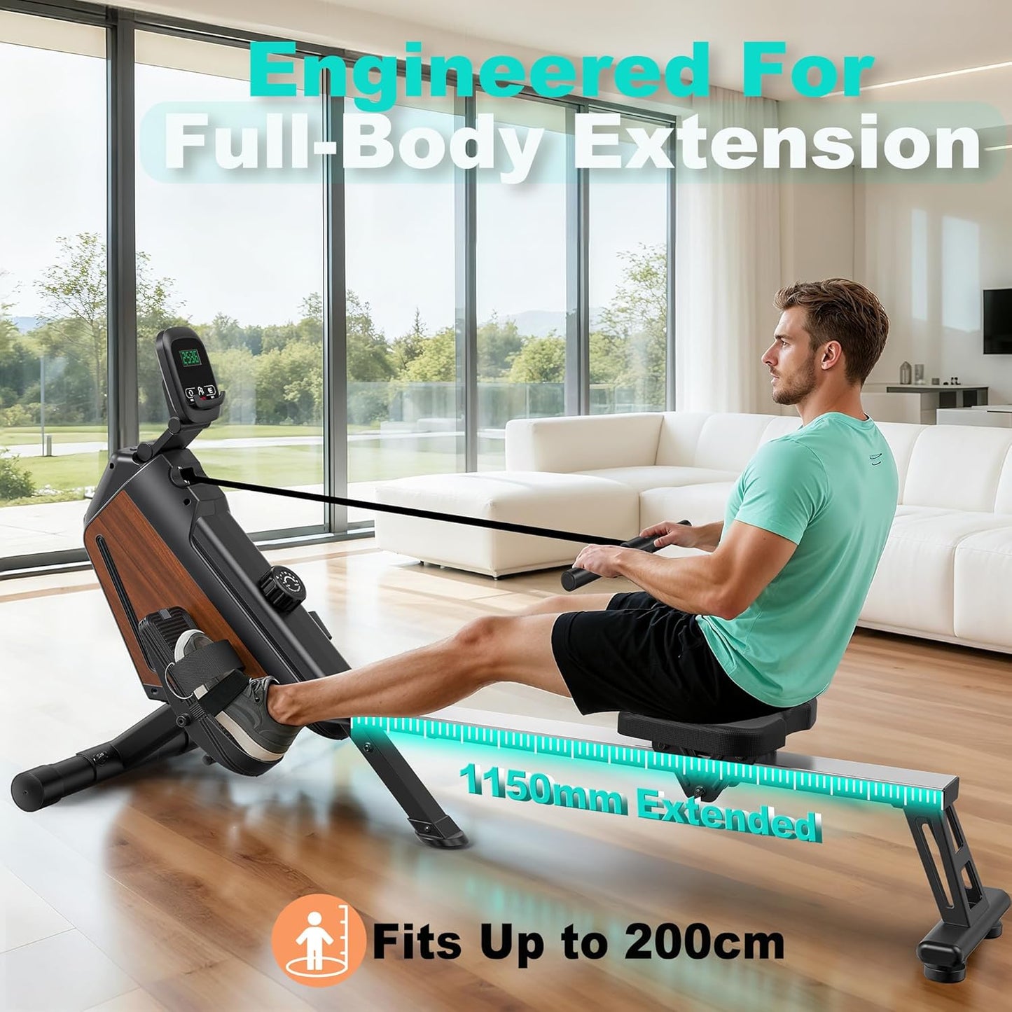 Rowing Machine - Magnetic Rower with 16 Resistance Levels | Quiet Home Cardio Trainer, APP Connection, 160 kg Capacity