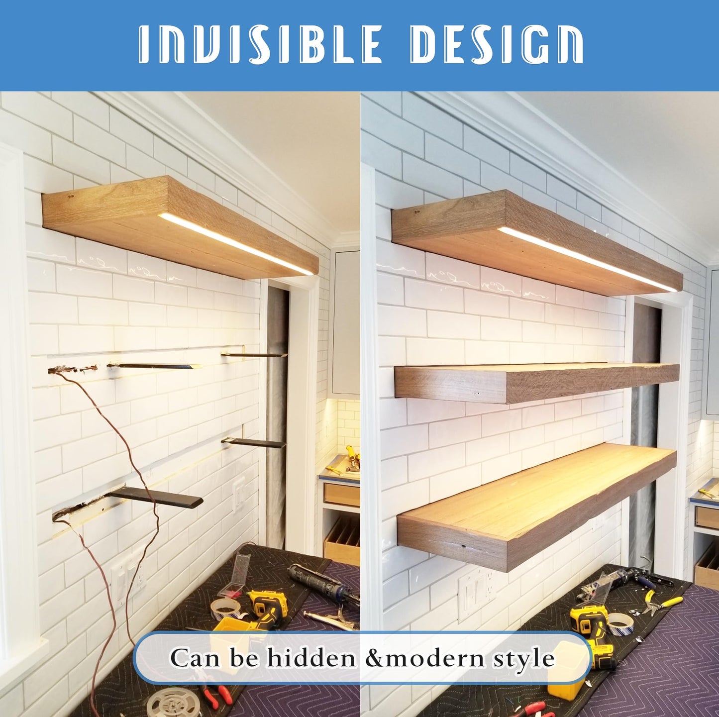 Floating Shelf Bracket 3/8" Thick Heavy Duty Shelf Brackets 4 Pack Free Hanging Countertop Support Bracket 10" Lx2.5 W Floating Wall Brackets for Cabinets, Granite, Dishwasher, Bench Seats Vanities