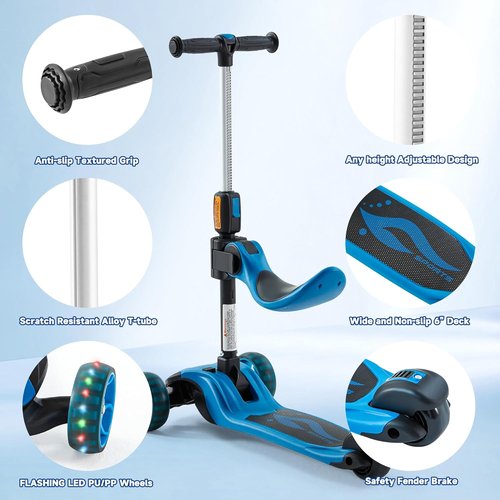 GLAMUP Kids Scooter - 2-in-1 Folding Kick Scooter with Adjustable Height & Safety Lock | For Ages 3-14