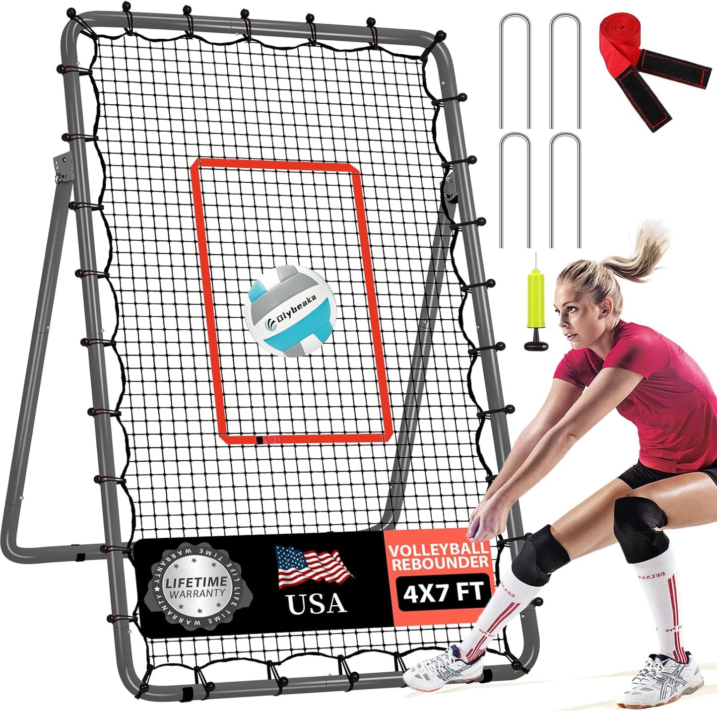 Skiennix Volleyball Rebounder Net - 6-Angle Adjustable 7x4ft High-Stability Training Equipment for Bumping & Spiking