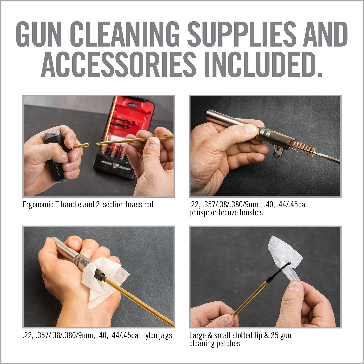 Real Avid PRO Handgun Cleaning Kit – Multi-Caliber Pistol Cleaning Kit for .22, 9mm, .357, .38, .40, .44 & .45 – Brass Rod, Bore Brushes, Jags, Patches & Crush-Proof Range Case