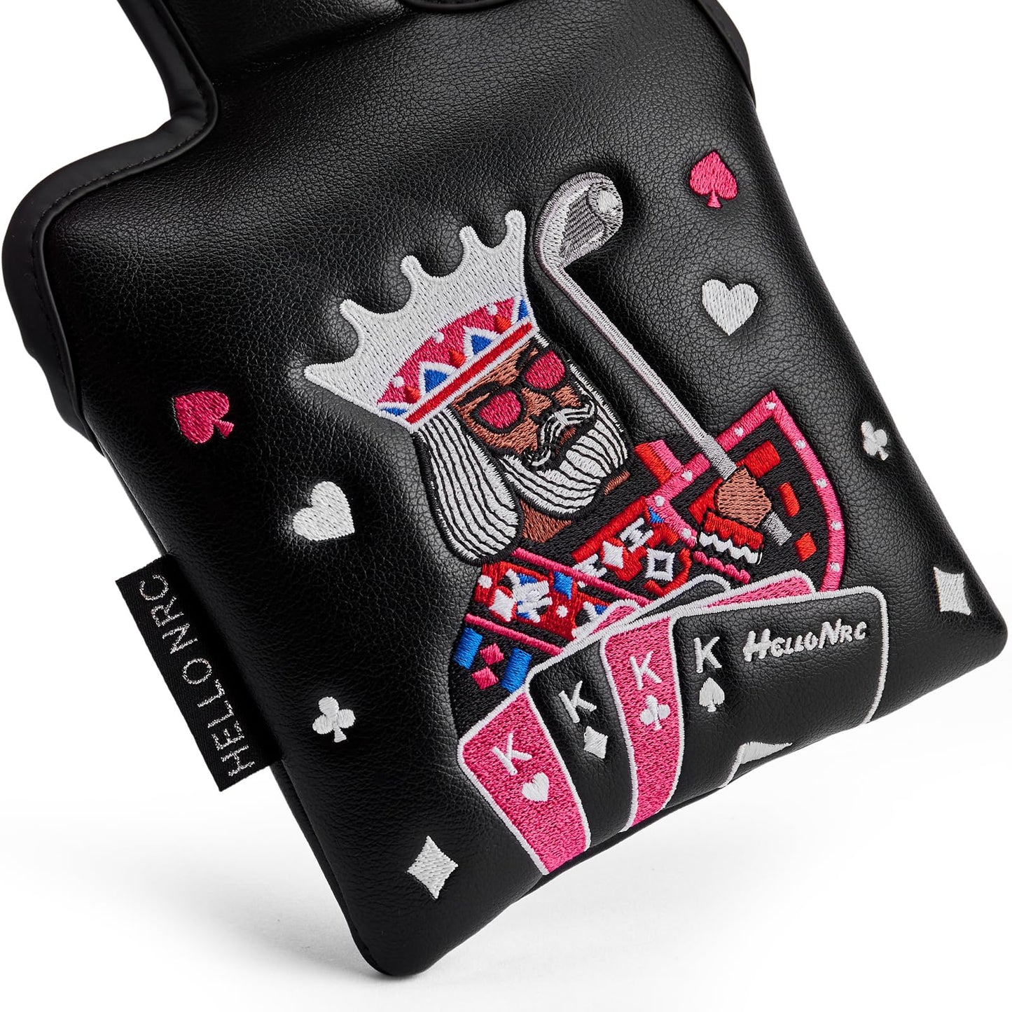 Gbourly Golf Club Poker King Square Mallet Putter Head Cover Black Magnetic Closure Heel Shafted PU Leather Headcovers