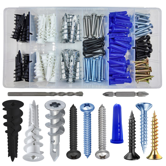 Self-Drilling Drywall Anchors Assortment Kit – 182 Pcs for Concrete, Drywall,sheetrock Anchors， and Sheetrock – Heavy Duty Wall Anchors for Easy Installation, No Drill Bit Required