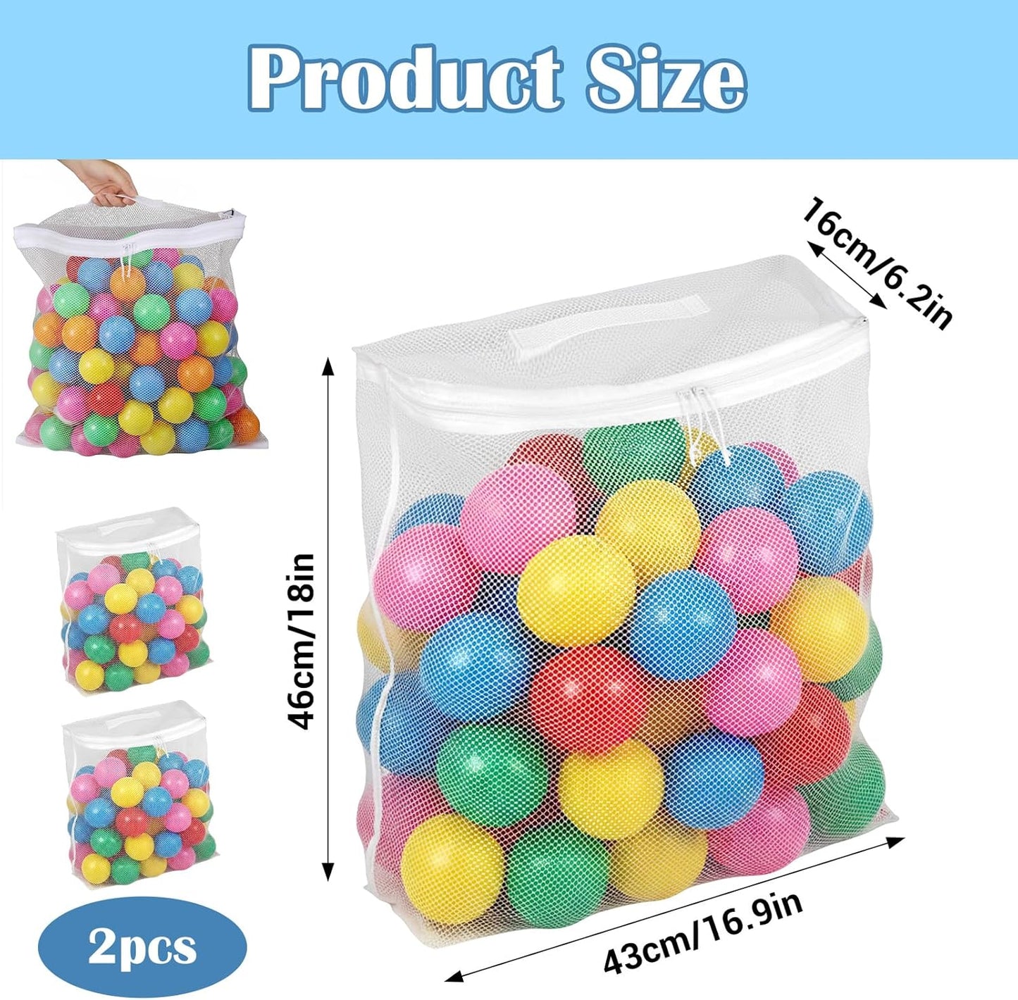 Molain Mesh Ball Pit Balls Storage Bag - Durable Nylon Organizer for Playpen | 16.5 x 8.3 x 14.6 Inches