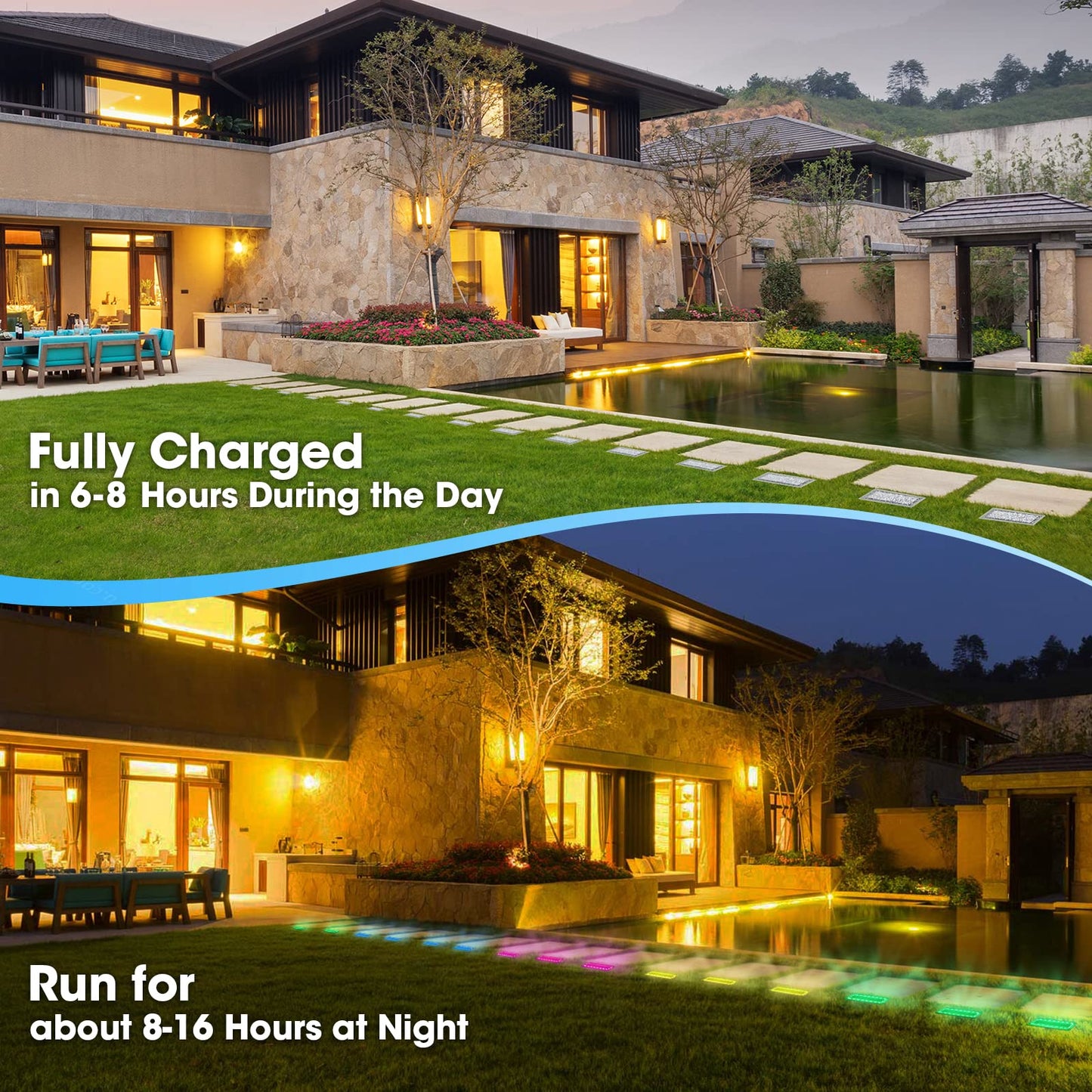 Dubofu Solar Paver Lights, 4x8 Brick Driveway Lights, IP67 Waterproof Outdoor Pathway Light, Recessed Landscape Lighting for Walkway, Patio, Garden, Lawn, Yard, Pool, Pavers, Warm White+RGB, 2 Pack