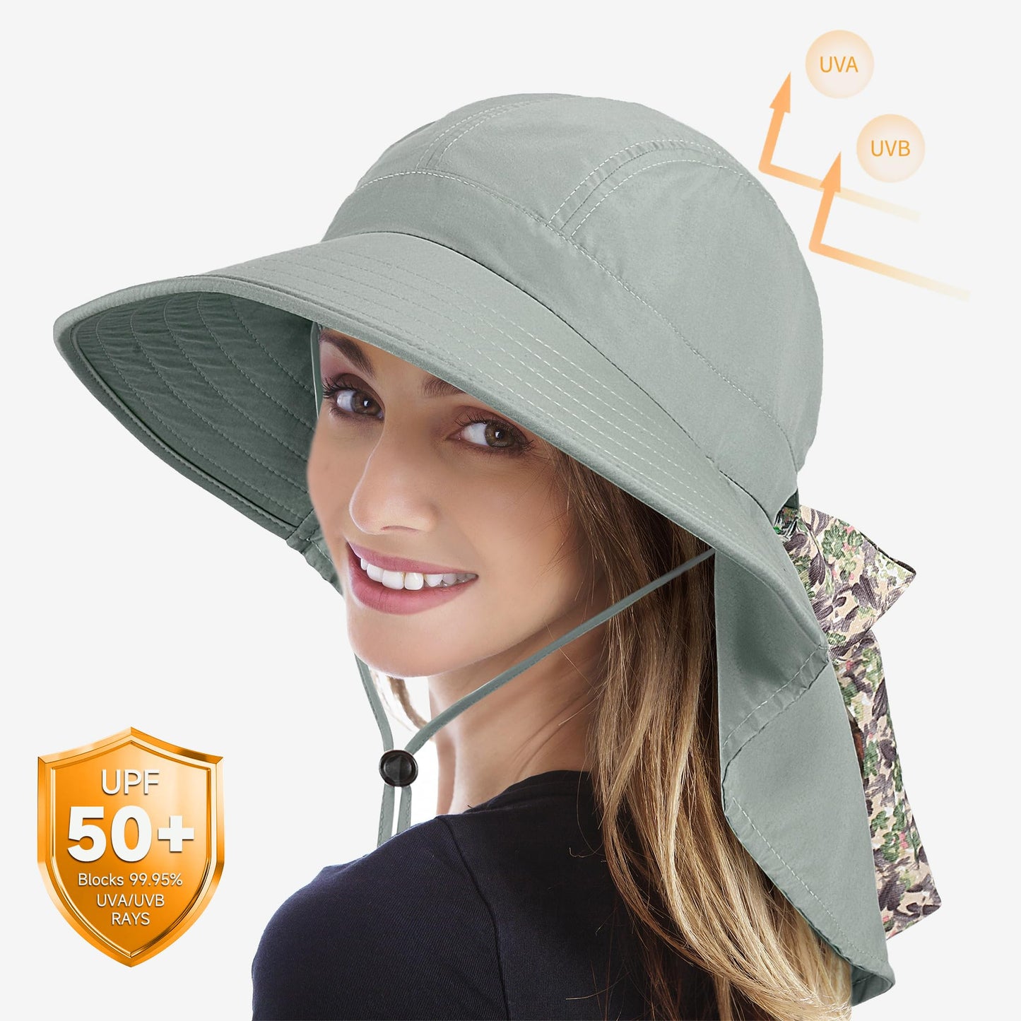 Solaris UPF 50+ Wide Brim Sun Hat for Women - Small Size Packable Lightweight, Floral Scarf Cooling Hat with Neck Flap
