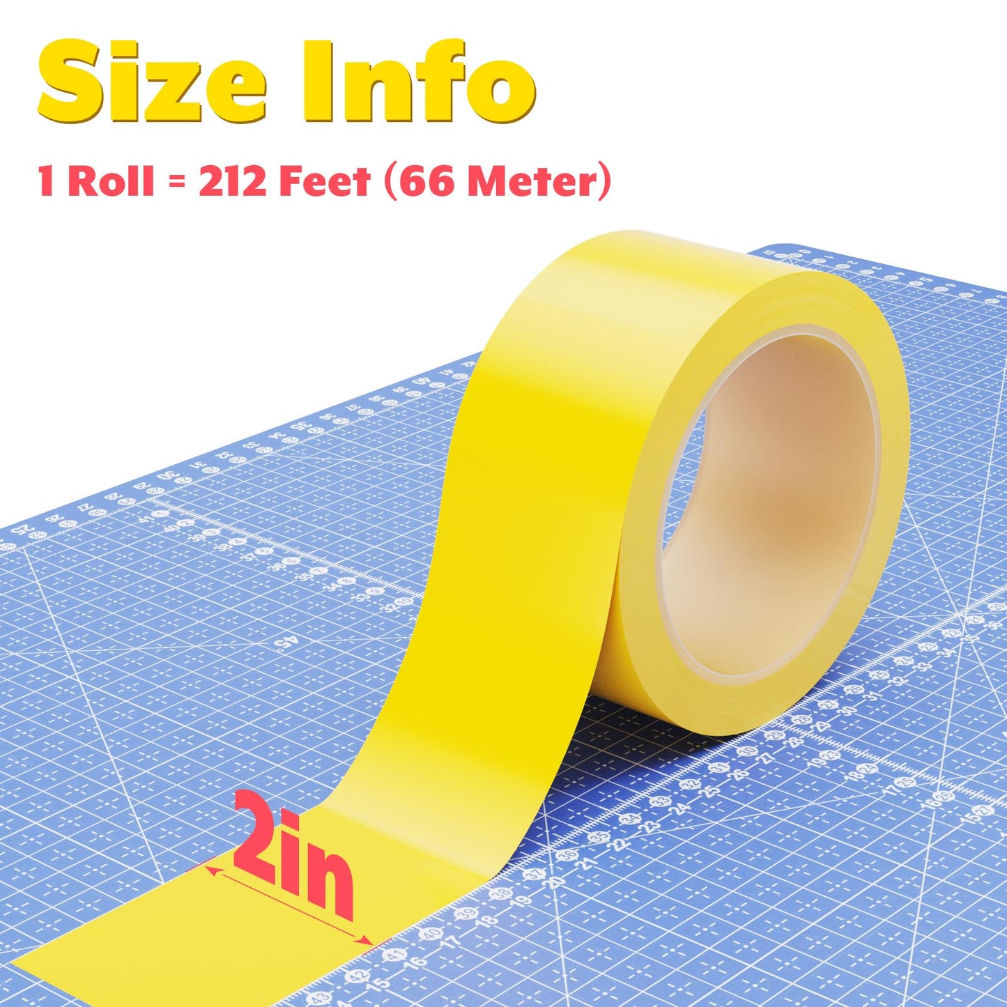 Pickleball Court Tape Outdoor Yellow Marking Line - 212 ft x 2 in Full Size Court Floor Sports Marking Tape for Pickle Ball, Tennis, Badminton, Car Park, Backyard, Water-Resistant & Tear Resistant