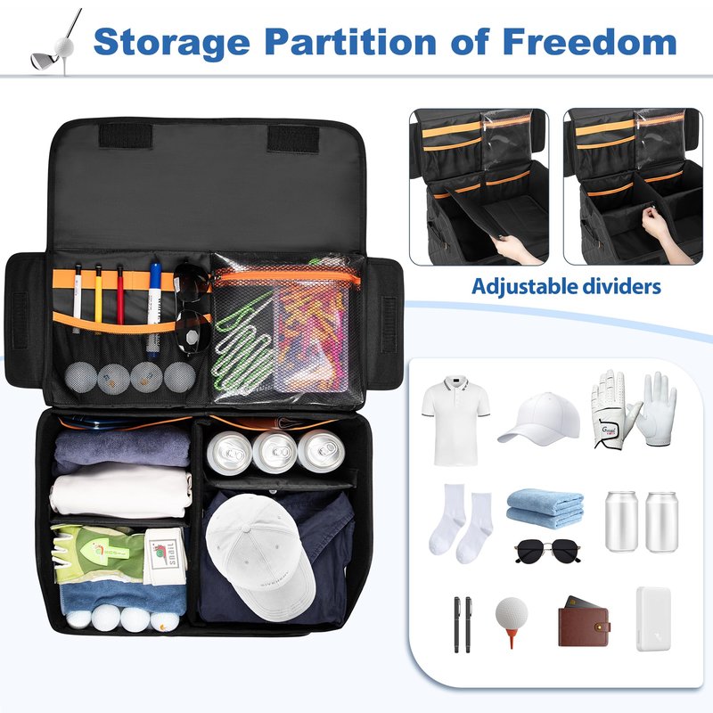 PGmoon Upgraded Golf Trunk Organizer, Golf Car Organizer with Separate Ventilated Compartment for 2 Pair Shoes, Golf Storage with Multi-Compartment for Golf Accessories, Gifts for Golfers