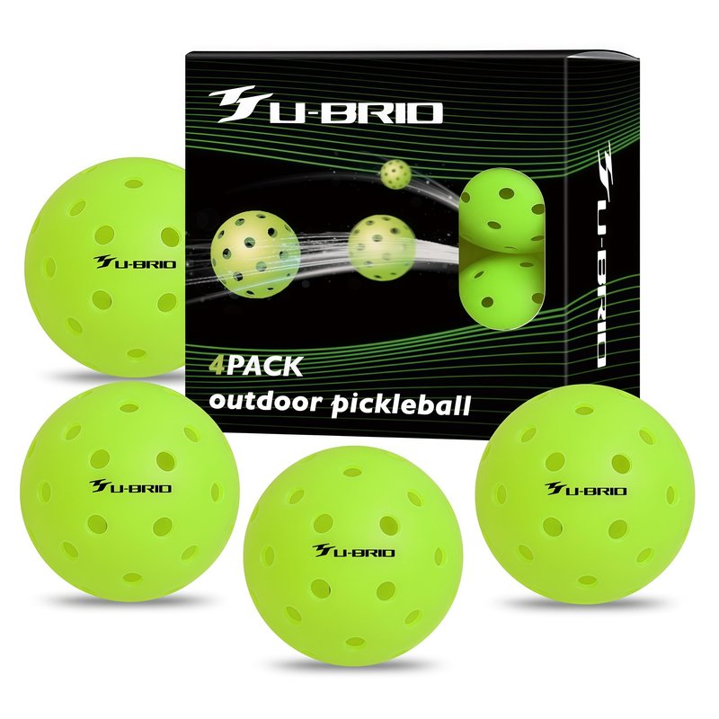 U-BRIO Outdoor Pickleball Balls, 40 Holes Rotation One-piece Green 4 Pack, High Bounce Stable Trajectory Stylish Durable Crack-Resistant Pickleballs.