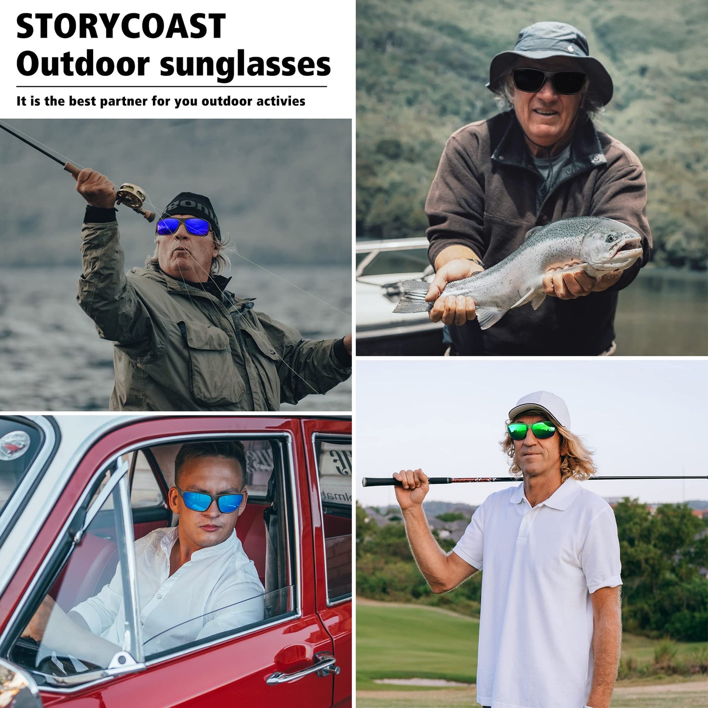 STORYCOAST Polarized Sports Sunglasses for Men Women Unbreakable Frame Cycling Fishing Driving 2Pack Black+Clear Gray Frame/Gray Lens