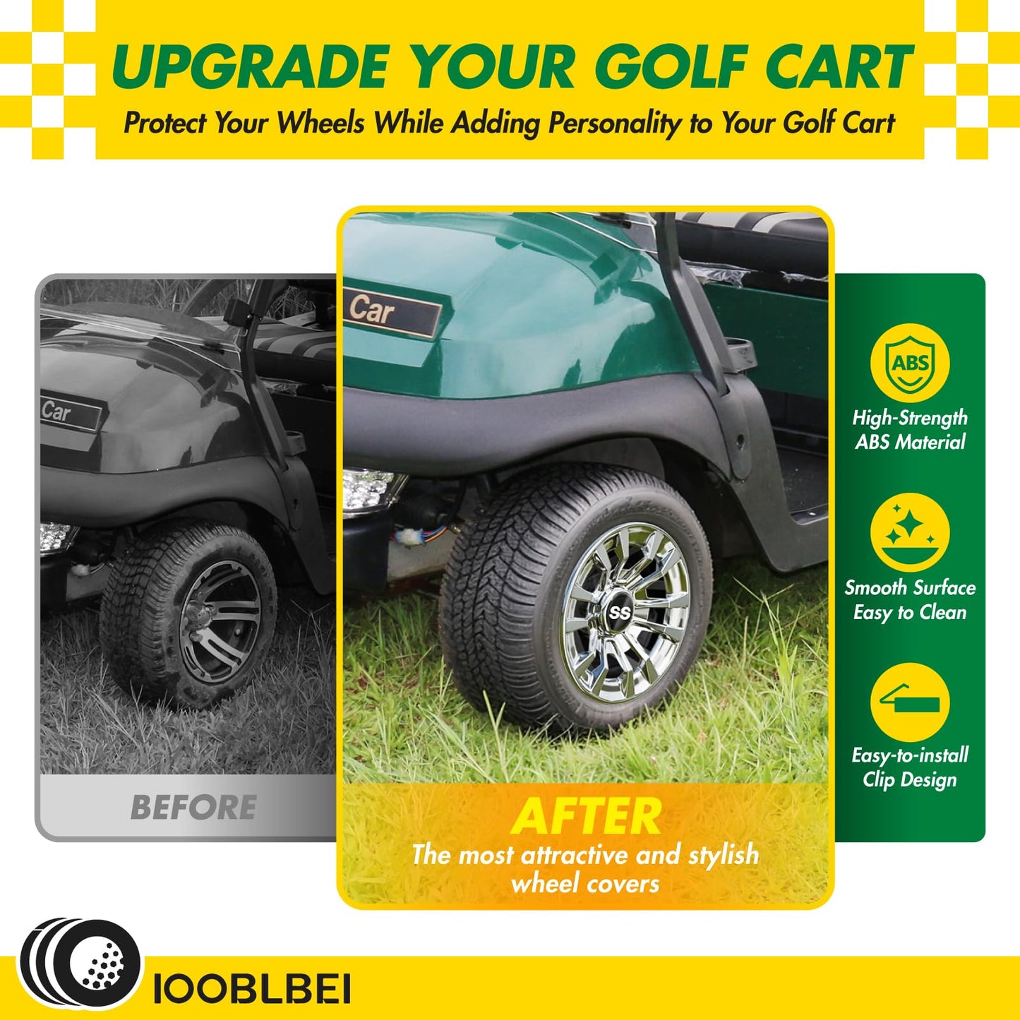 IOOBLBEI (4-Pack) Premium 8" Golf Cart Hub Caps, Hubcaps & Wheel Rim Covers, 6-Spoke Design for Club Car, EZGO, Yamaha (Excludes RXV Models) - 8 Inch Set, Abs,Steel, Acrylonitrile Butadiene Styrene