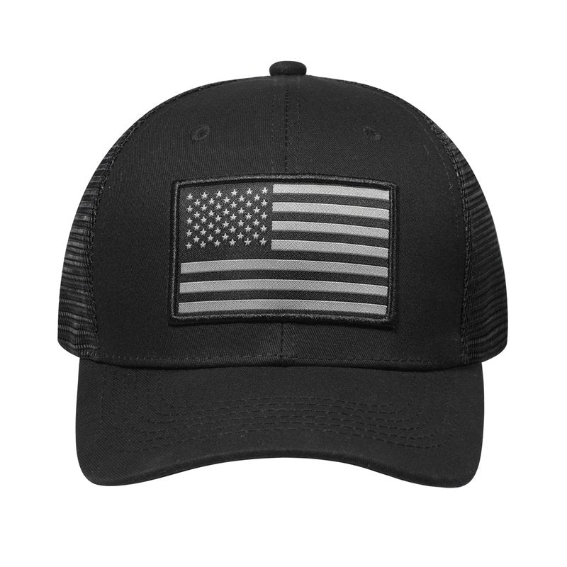 AURR American Flag Trucker Hat, Patriotic Baseball Cap for Men & Women, Breathable Mesh Adjustable Snapback, USA Flag Patch Black/Black
