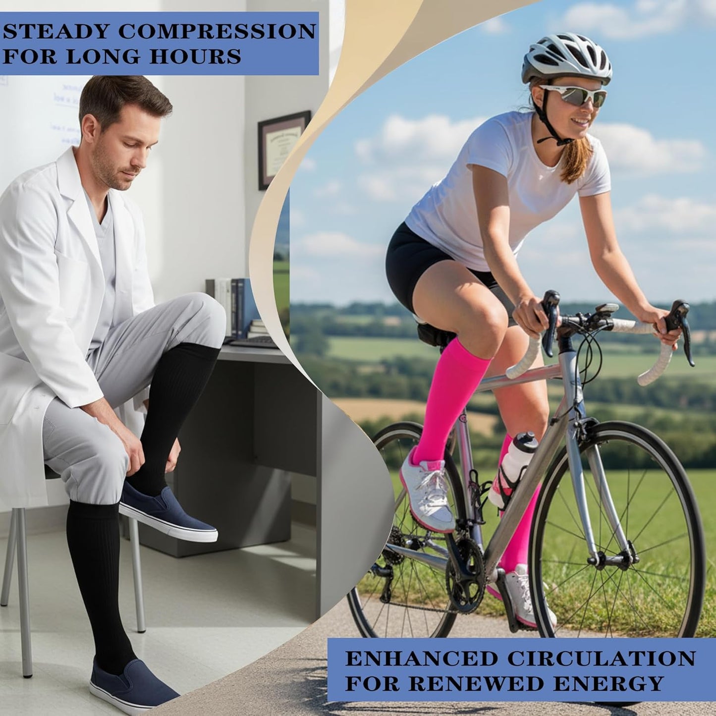 Sooverki Copper Compression Socks - 8 Pack Knee High Stockings for Men & Women | 15-20mmHg Support for Running